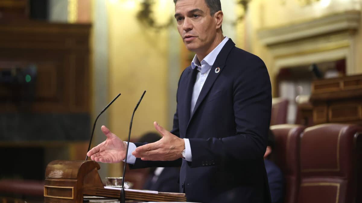 El presidente del Gobierno, Pedro Sánchez, interviene en el Congreso de los Diputados.