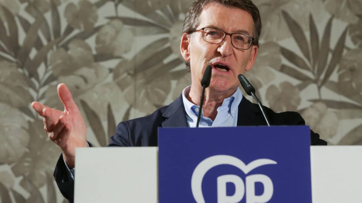 El presidente del Partido Popular, Alberto Núñez Feijóo, interviene durante la Pulpada de San Froilán