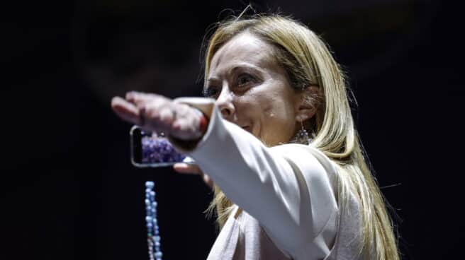 La líder de Fratelli d'Italia, Giorgia Meloni, en un mitin en Roma Giorgia Meloni, en un mitin electoral en Roma