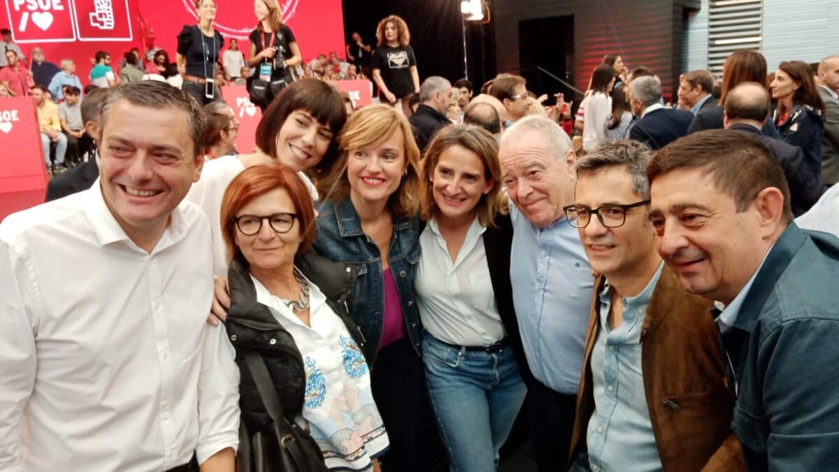 Algunos de los ministros del Gobierno, Diana Morant, Pilar Alegría, Teresa Ribera y Félix Bolaños, en el acto conmemorativo de los 40 años de la victoria del PSOE