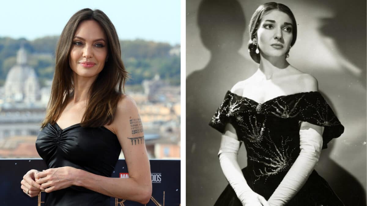 Angelina Jolie posando y Maria Callas en blanco y negro