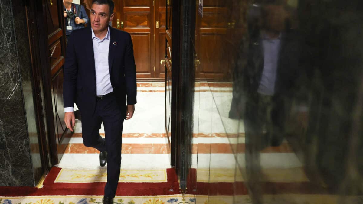 El presidente del Gobierno, Pedro Sánchez, a su llegada a la última sesión plenaria en el Congreso de los Diputados para comparecer sobre los acuerdos tomados en el Consejo Europeo y las medidas sociales aplicadas