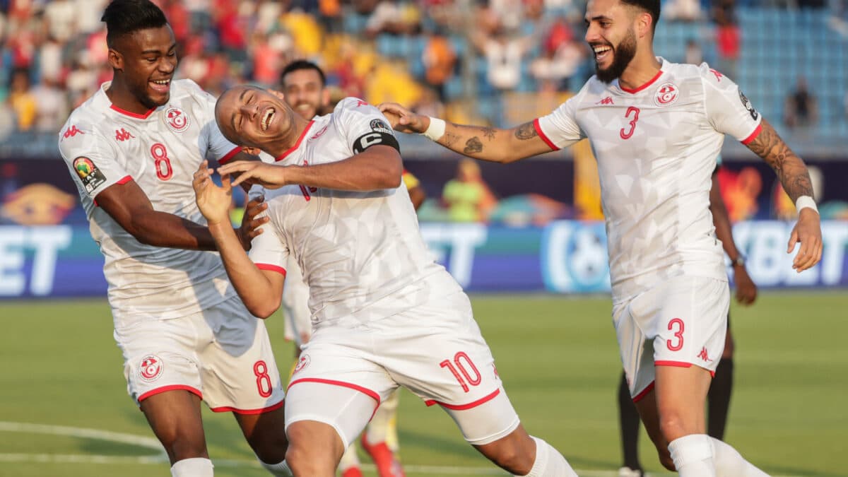 Wahbi Khazri celebra un gol de Túnez frente a Mali en la Copa África de 2019.