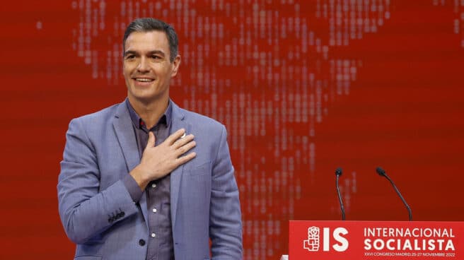 -FOTODELDIA- MADRID, 27/11/2022.- El presidente de Gobierno y secretario general del PSOE, Pedro Sánchez, durante su participación este domingo en la clausura del XXVI Congreso de la Internacional Socialista, en el que es proclamado nuevo líder de la IS. EFE/ Chema Moya