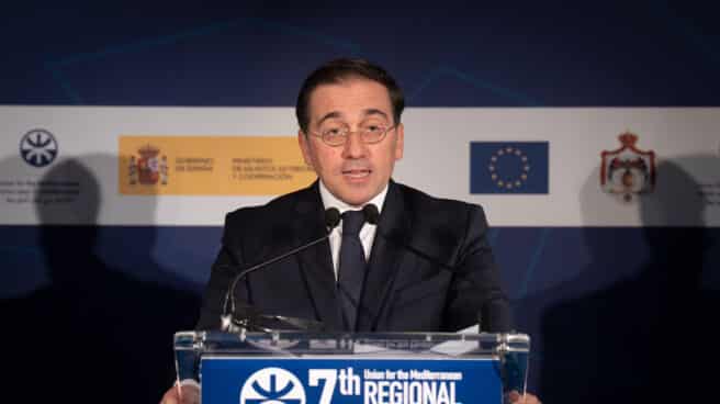España y Marruecos plasman su acercamiento en el Foro de la Alianza de Civilizaciones de la ONU El ministro de Asuntos Exteriores, Unión Europea y Cooperación, José Manuel Albares, interviene durante el VII Foro regional de la Unión por el Mediterráneo (UpM)