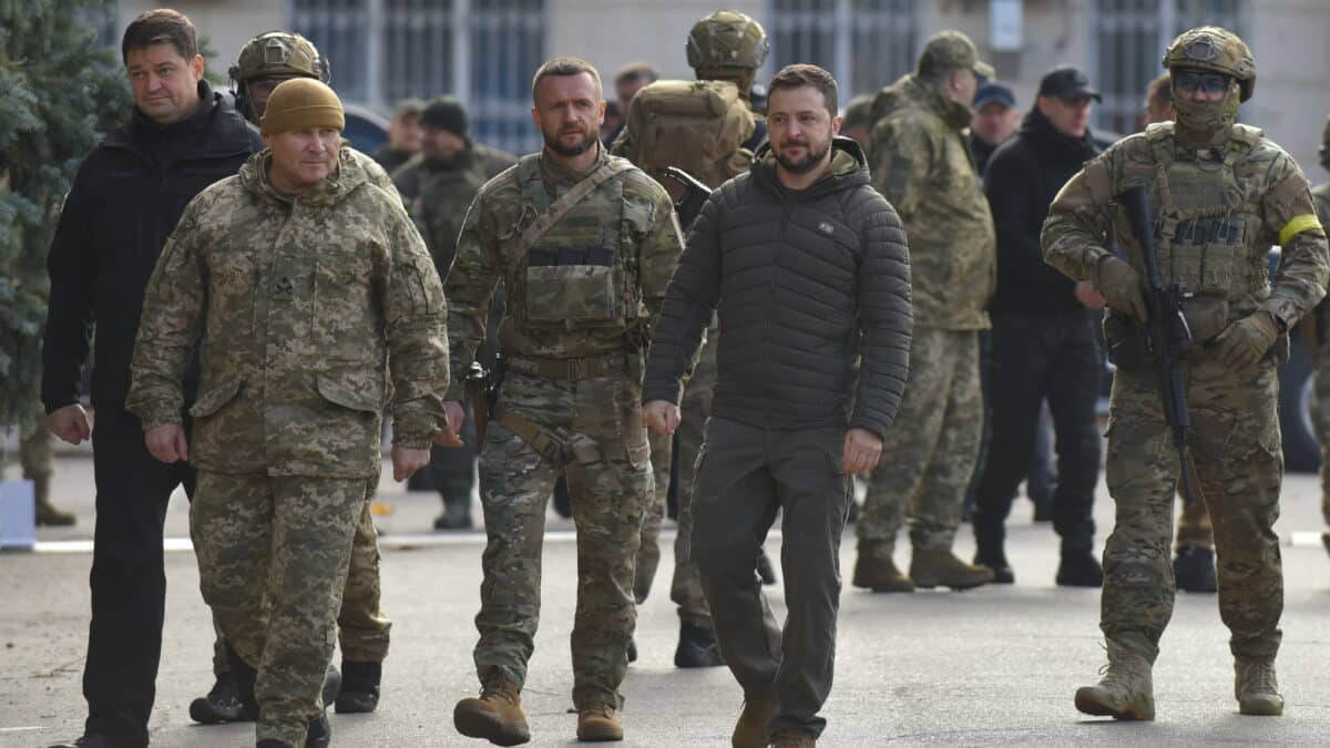 El presidente ucraniano, Volodimir Zelenski, en Jersón