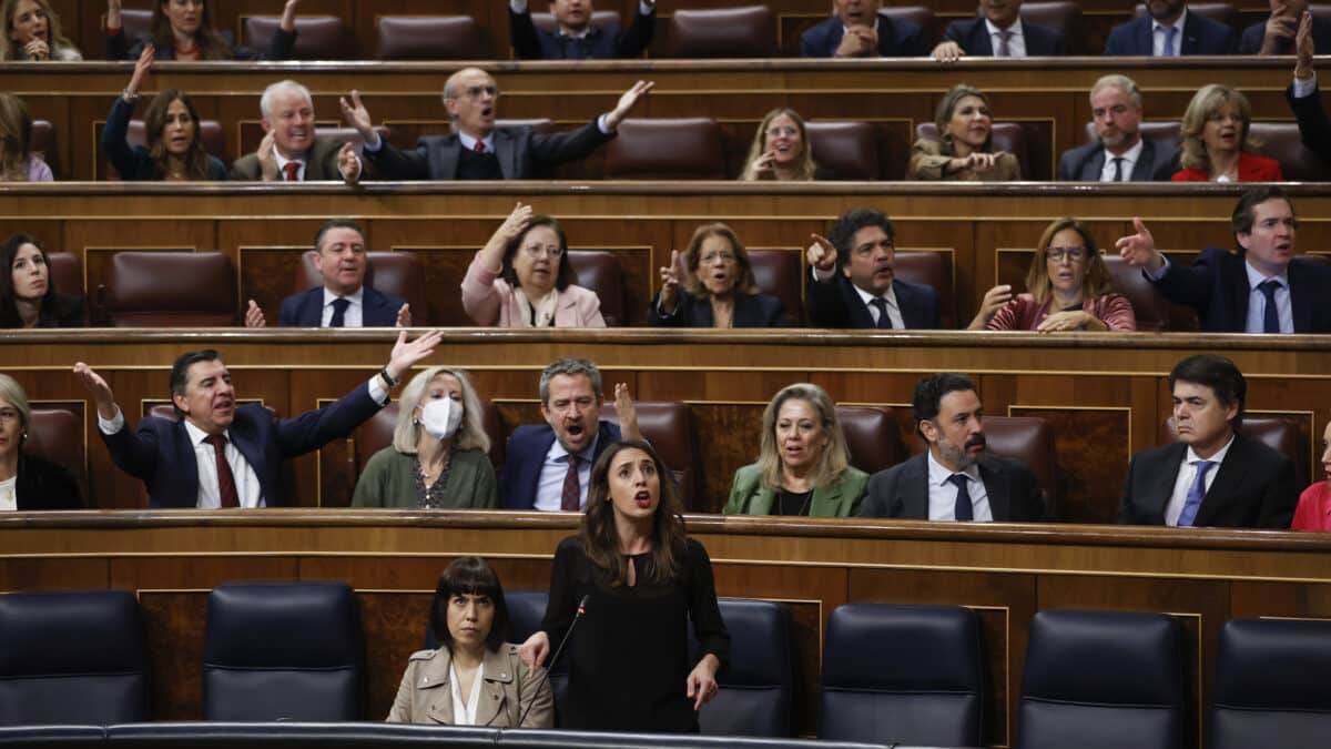 Irene Montero interviene en el Congreso ante las protestas de los diputados del PP.