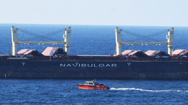 Un buque de la segunda caravana de barcos que transportan granos desde Ucrania llega al estrecho del Bósforo en Estambul