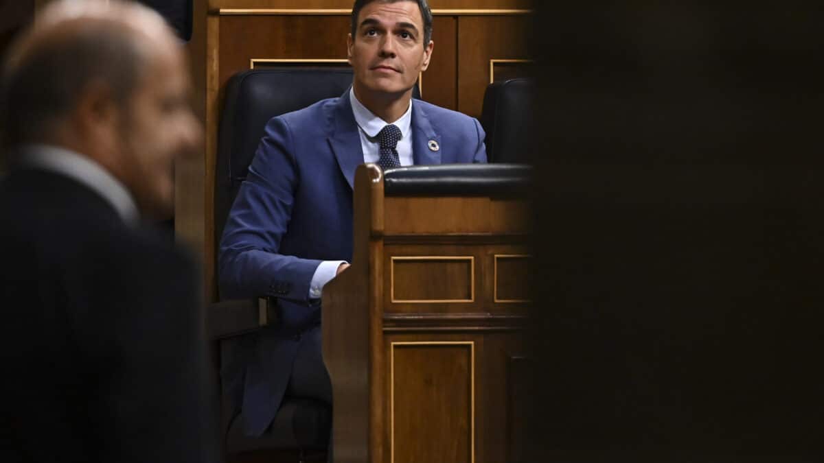 El presidente del Gobierno, Pedro Sánchez (c), asiste a la sesión de control al Gobierno