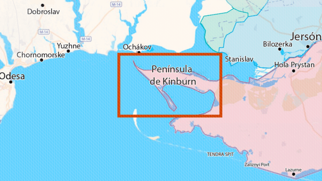 Mapa de la Península de Kinburn en Ucrania