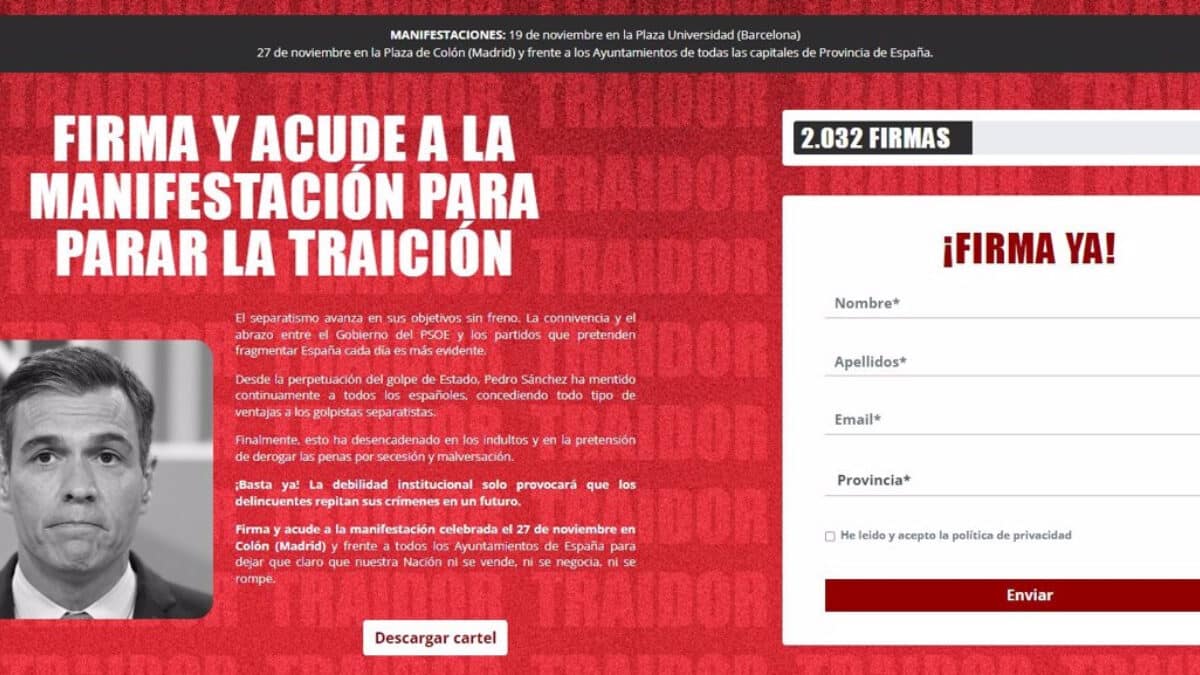 Página web de recogida de firmas contra el Gobierno de Pedro Sánchez