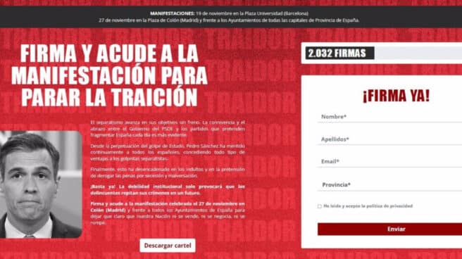 Página web de recogida de firmas contra el Gobierno de Pedro Sánchez