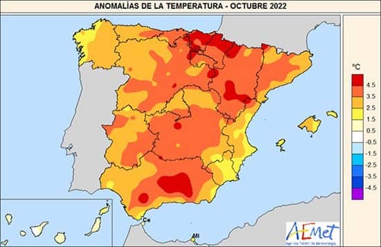 Anomalías de temperatura de octubre.