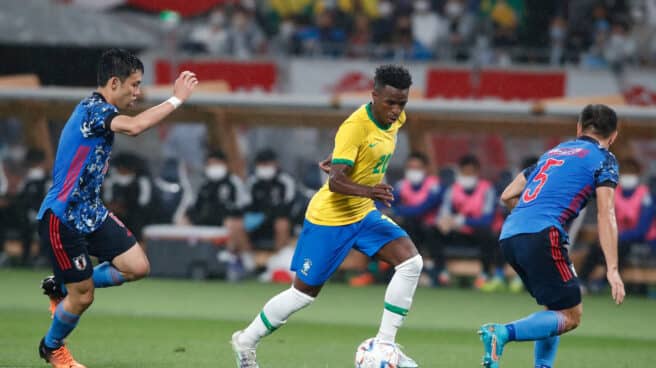 Vinicius Junior, con la selección de Brasil en un partido amistoso contra Japón.