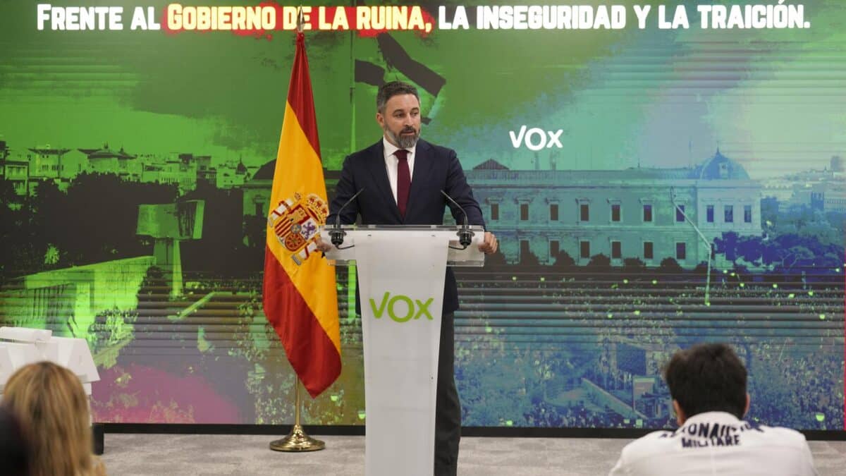 El presidente de Vox, Santiago Abascal, en una comparecencia.