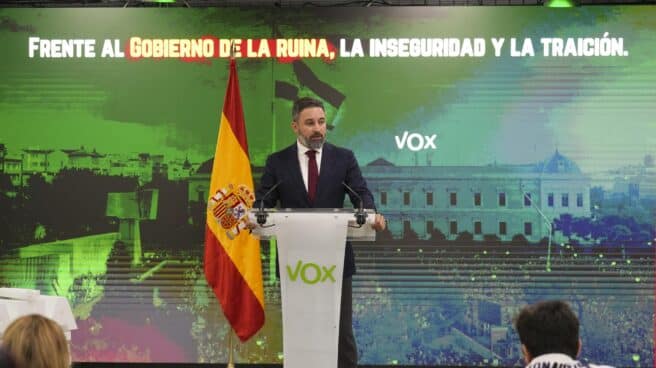 El presidente de Vox, Santiago Abascal, en una comparecencia.