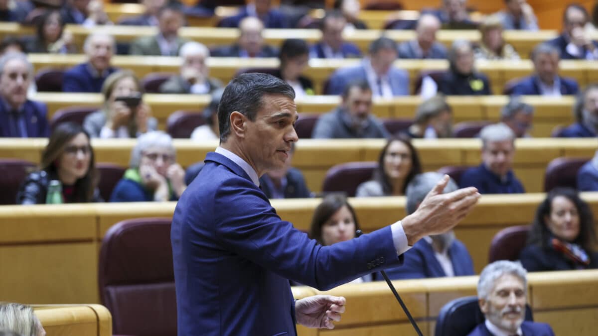 MADRID, 21/12/2022.- El presidente del Gobierno, Pedro Sánchez interviene en el pleno del Senado, este miércoles en Madrid . EFE/ Kiko Huesca