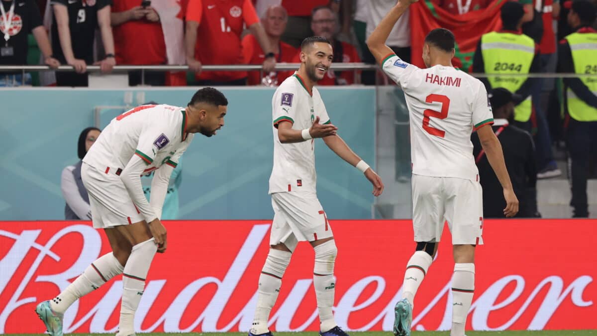 Hakim Ziyech, de Marruecos, celebra un gol a Canadá