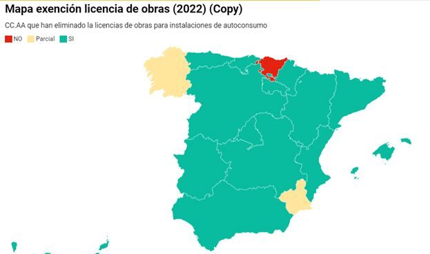 La UNEF solicita en el Parlamento vasco la eliminación de la licencia de obra al autoconsumo Mapa de exención de licencias de obras para autoconsumo por comunidades
