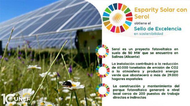 Este es el décimo proyecto de energía solar en suelo que obtiene el Sello de Excelencia en Sostenibilidad de UNEF en 2022 Este es el décimo proyecto de energía solar en suelo que obtiene el Sello de Excelencia en Sostenibilidad de UNEF en 2022