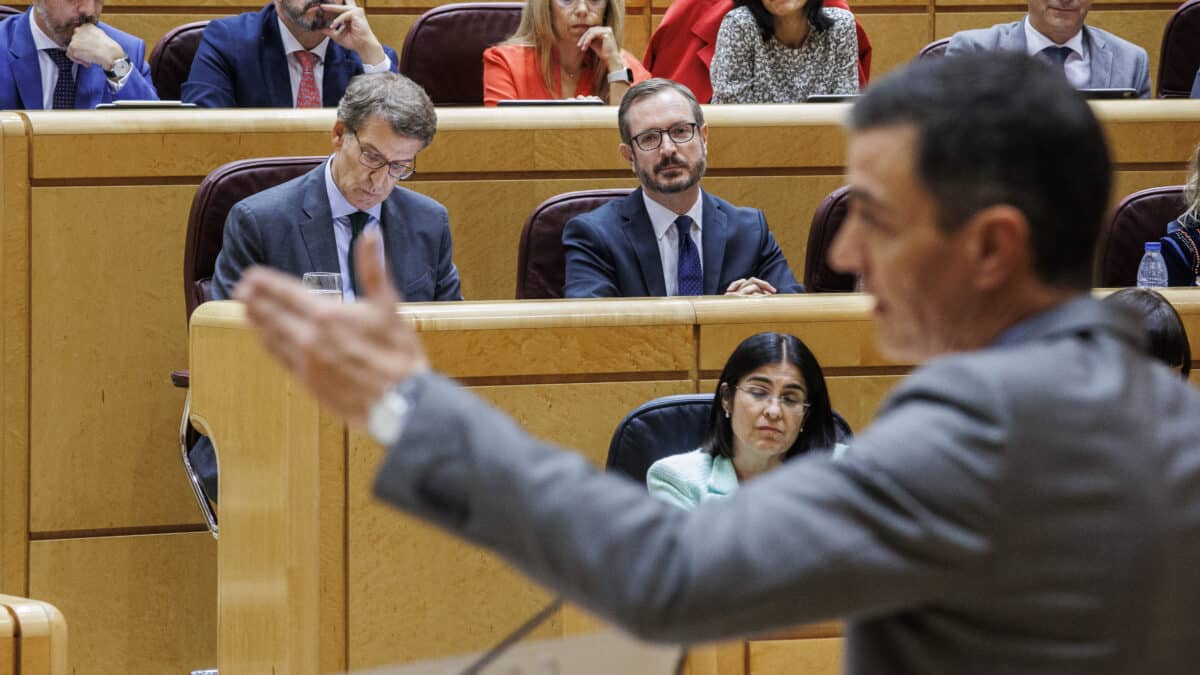 El presidente del Gobierno, Pedro Sánchez, interviene durante su segundo 'cara a cara' en el Senado