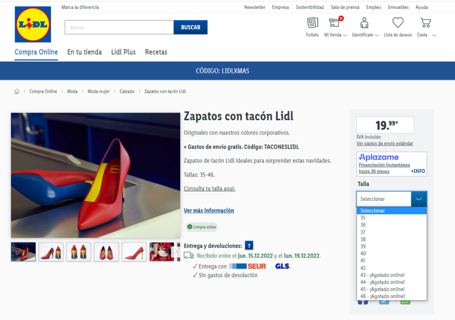 Lidl heels in men's sizes are sold out in the online store of the supermarket chain website