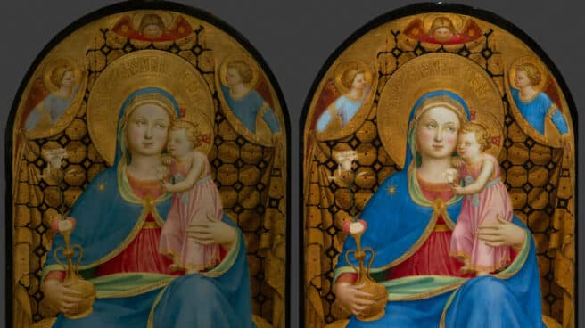 antes-despues-restauracion-fra-angelico-virgen-humildad Antes y después en la restauración de 'La virgen de la humildad' de Fra Angelico.