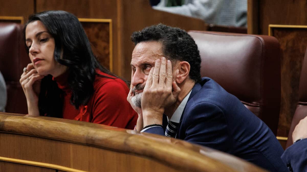 La líder de Ciudadanos, Inés Arrimadas y el portavoz parlamentario de Ciudadanos en el Congreso, Edmundo Bal, durante una sesión plenaria en el Congreso de los Diputados