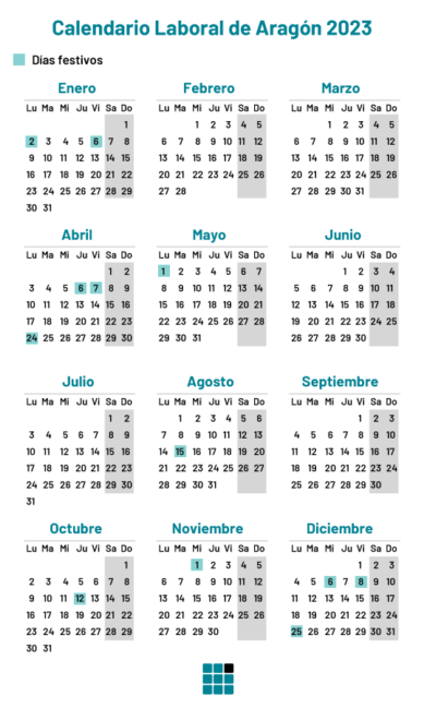Calendario laboral de Aragón en 2023 con los días festivos