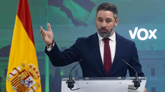 El líder de Vox, Santiago Abascal, ofrece una rueda de prensa en la sede nacional de Vox El líder de Vox, Santiago Abascal, ofrece una rueda de prensa en la sede nacional de Vox