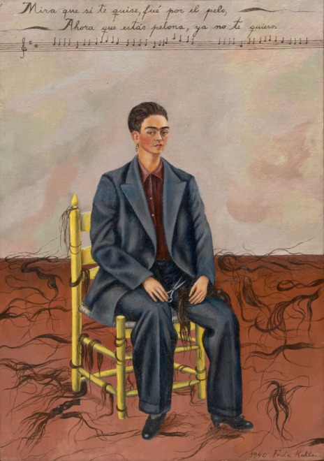 En el Autorretrato con pelo corto (1940) de Frida Kahlo