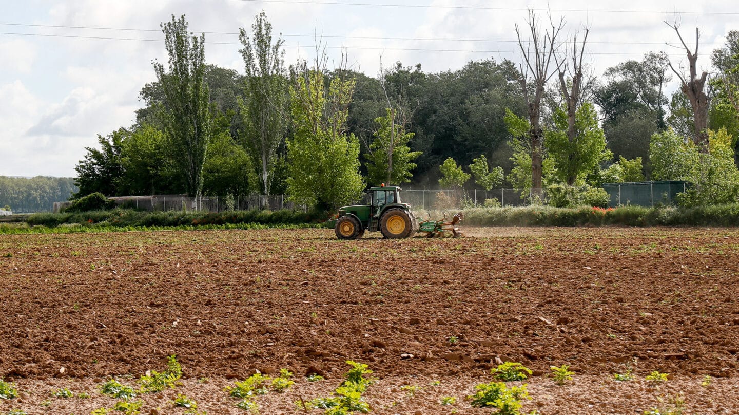 Un tractor ara un terreno de Aranjuez (Madrid)