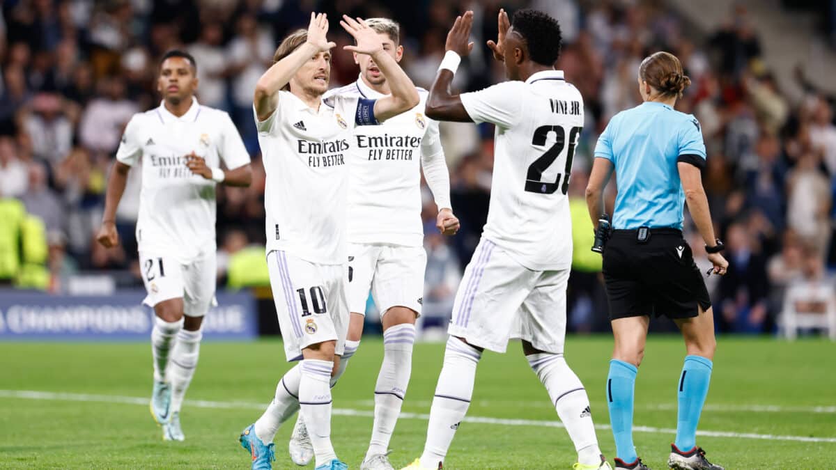 Luka Modric del Real Madrid celebra un gol durante el partido de fútbol del Grupo F de la Liga de Campeones de la UEFA