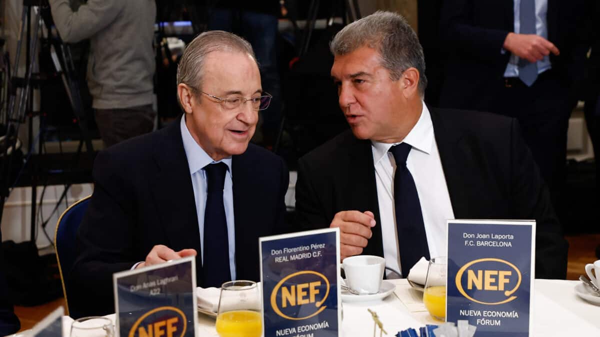 Joan Laporta y Florentino Perez durante un desayuno informativo en el Forum Europa