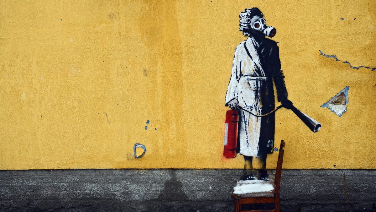 Mural de Banksy en Gostomel (Ucrania)