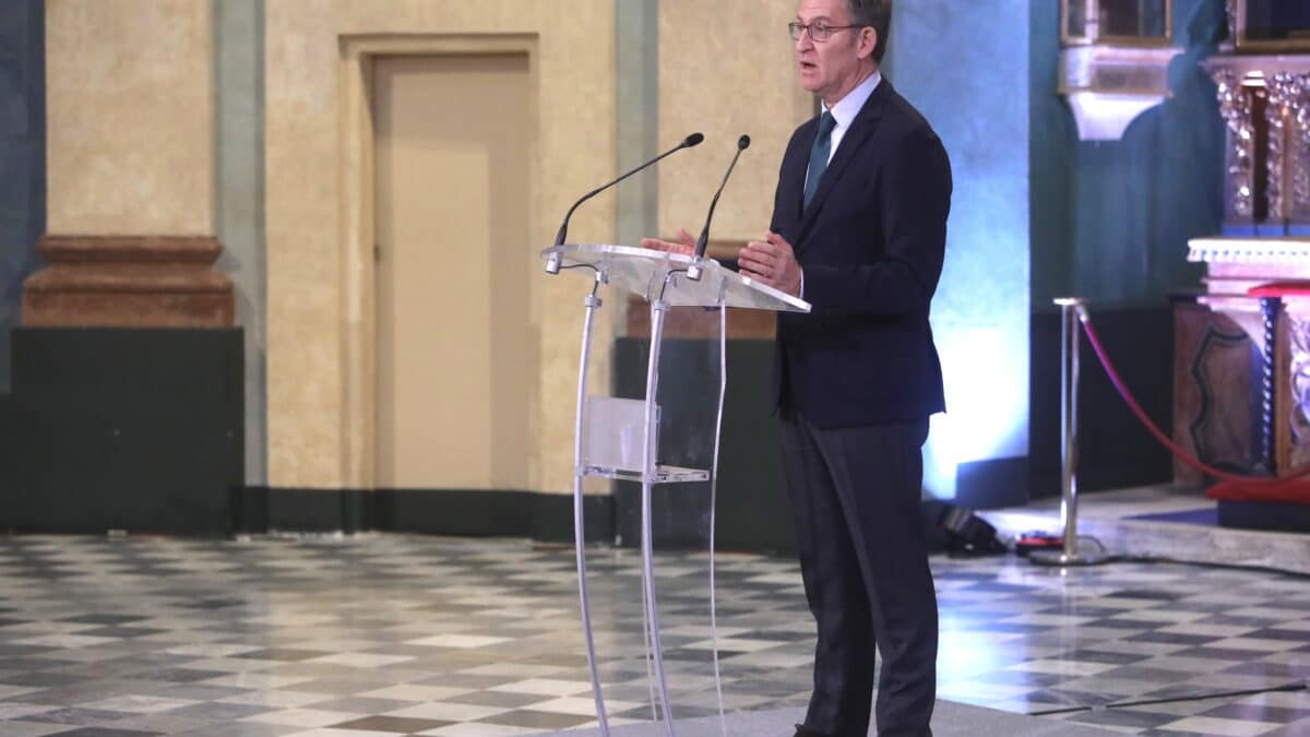 El presidente del Partido Popular, Alberto Núñez Feijóo interviene en el acto, a 23 de enero de 2023
