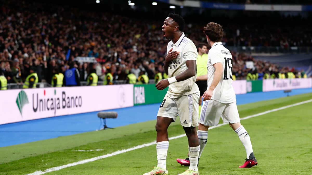 Vinicius Junio celebrando su gol contra el Atlético de Madrid en los cuartos de final de la Copa del Rey 2023