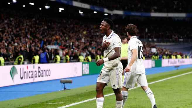 Vinicius Junio celebrando su gol contra el Atlético de Madrid en los cuartos de final de la Copa del Rey 2023