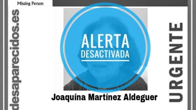Encuentran en buen estado a la mujer de 79 años con Alzheimer desaparecida el viernes pasado Joaquina Martínez Aldeguer