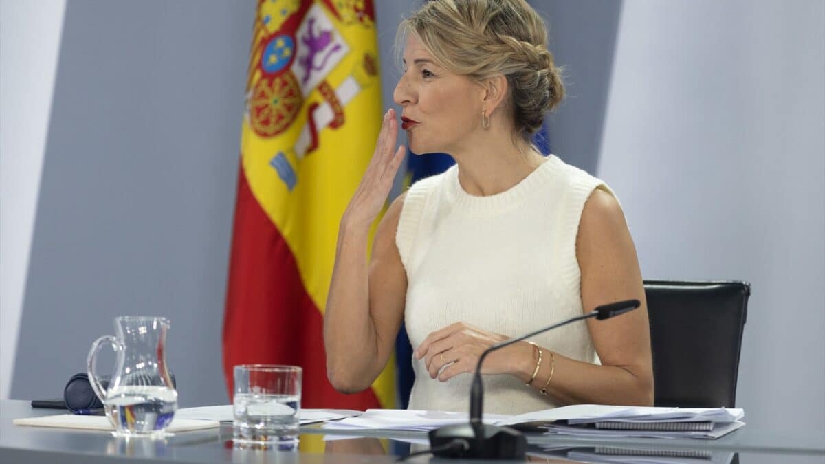 La vicepresidenta segunda y ministra de Trabajo y Economía Social, Yolanda Díaz, durante una rueda de prensa posterior al Consejo de Ministros.