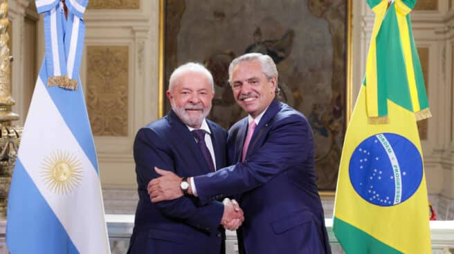 Lula da Silva y Alberto Fernández, reunidos este lunes en la Casa Rosada en Buenos Aires. Lula da Silva y Alberto Fernández, reunidos este lunes en la Casa Rosada en Buenos Aires.