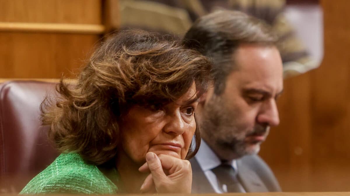 Carmen Calvo, en el Congreso durante la votación de la Ley Trans.