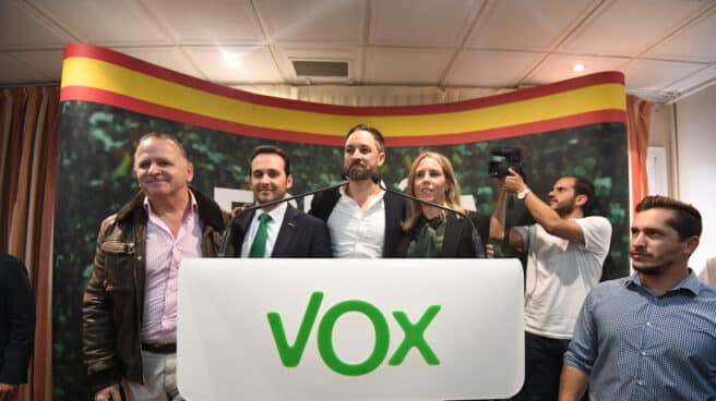 Santiago Abascal, en Ceuta junto a Juan Sergio Redondo en un mitin de Vox en 2019. Santiago Abascal, en Ceuta junto a Juan Sergio Redondo en un mitin de Vox en 2019.