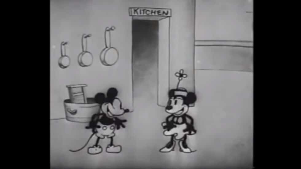 Los primeros Mickey y Minnie Mouse en Steamboat Willie (1928)