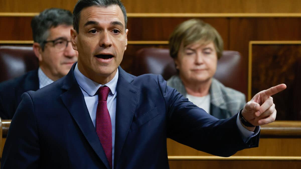 MADRID, 08/02/2023.- El presidente del Ejecutivo, Pedro Sánchez, interviene durante la sesión de control al Gobierno este miércoles en el Congreso. EFE/ Mariscal