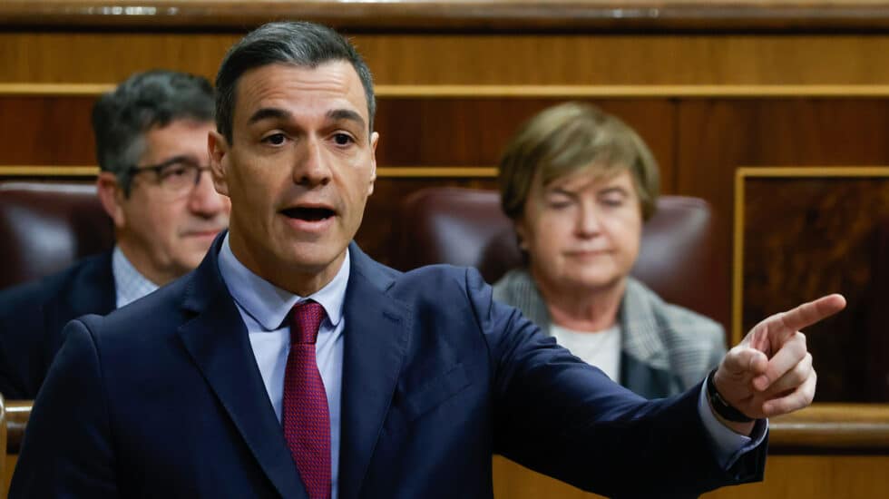 MADRID, 08/02/2023.- El presidente del Ejecutivo, Pedro Sánchez, interviene durante la sesión de control al Gobierno este miércoles en el Congreso. EFE/ Mariscal