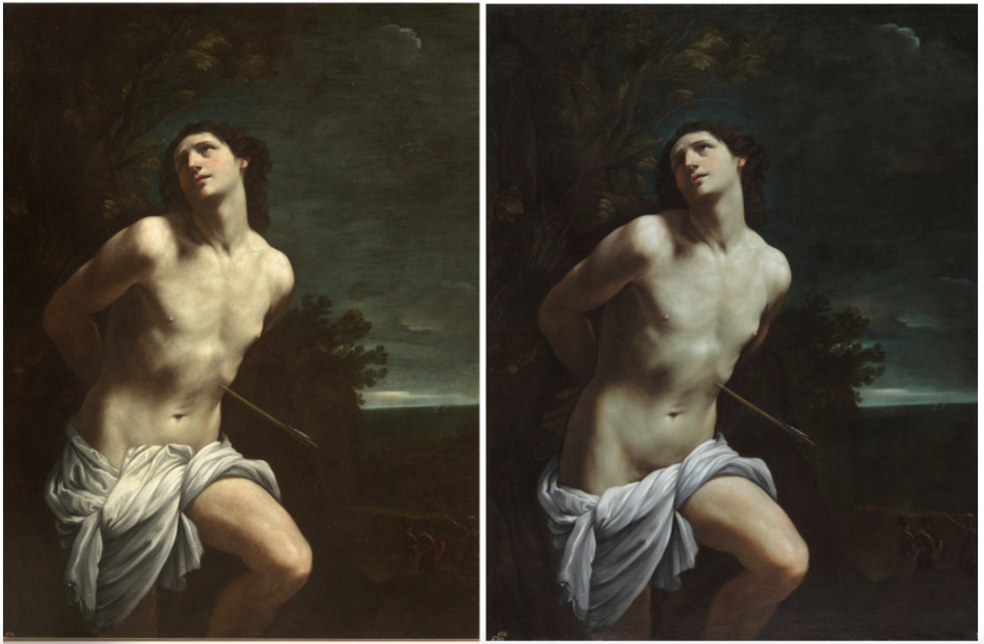  (Antes y después de la restauración) San Sebastián de Guido Reni. h. 1619.