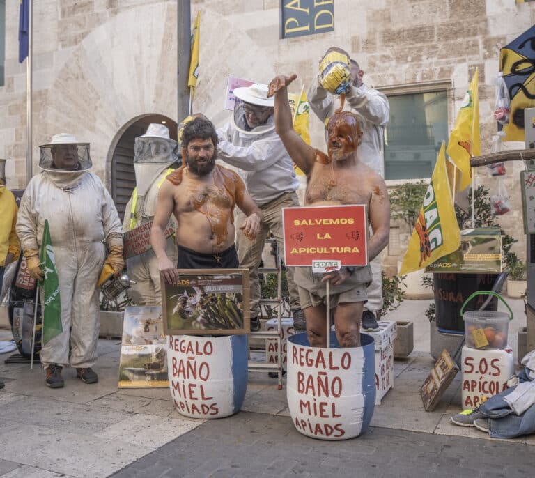 Los apicultores se bañan en miel por la crisis de precios y "la falta de respuesta del Gobierno"
