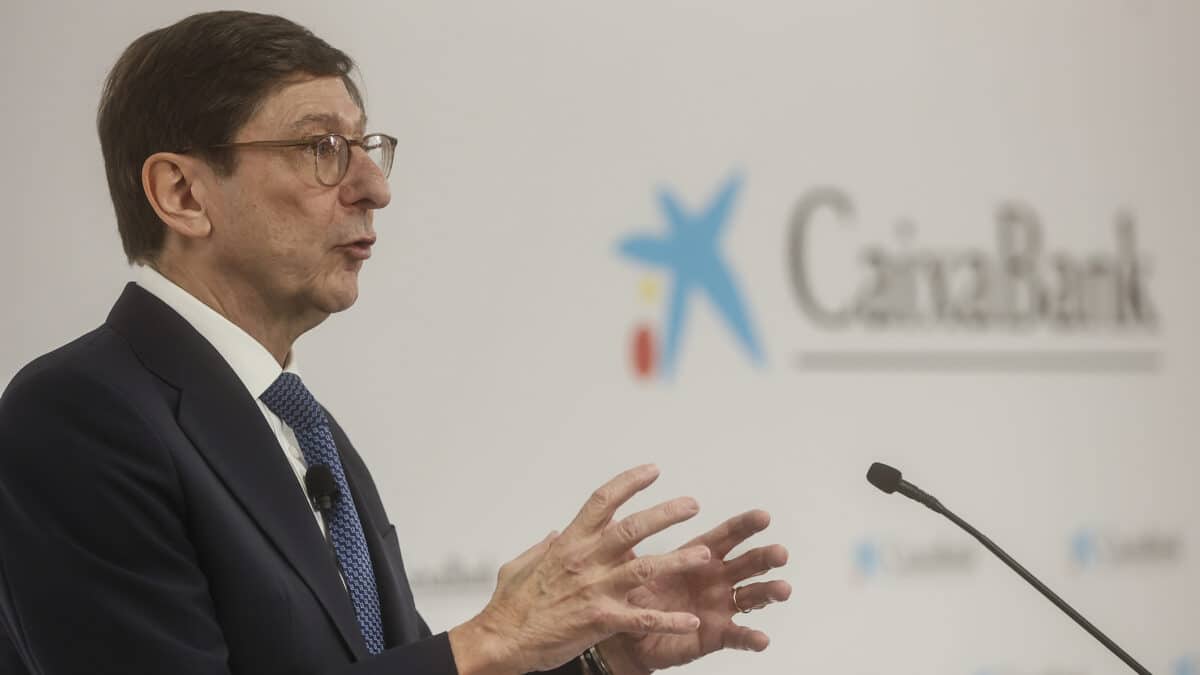 El presidente de Caixabank, José Ignacio Goirigolzarri, interviene durante la presentación de los resultados de CaixaBank