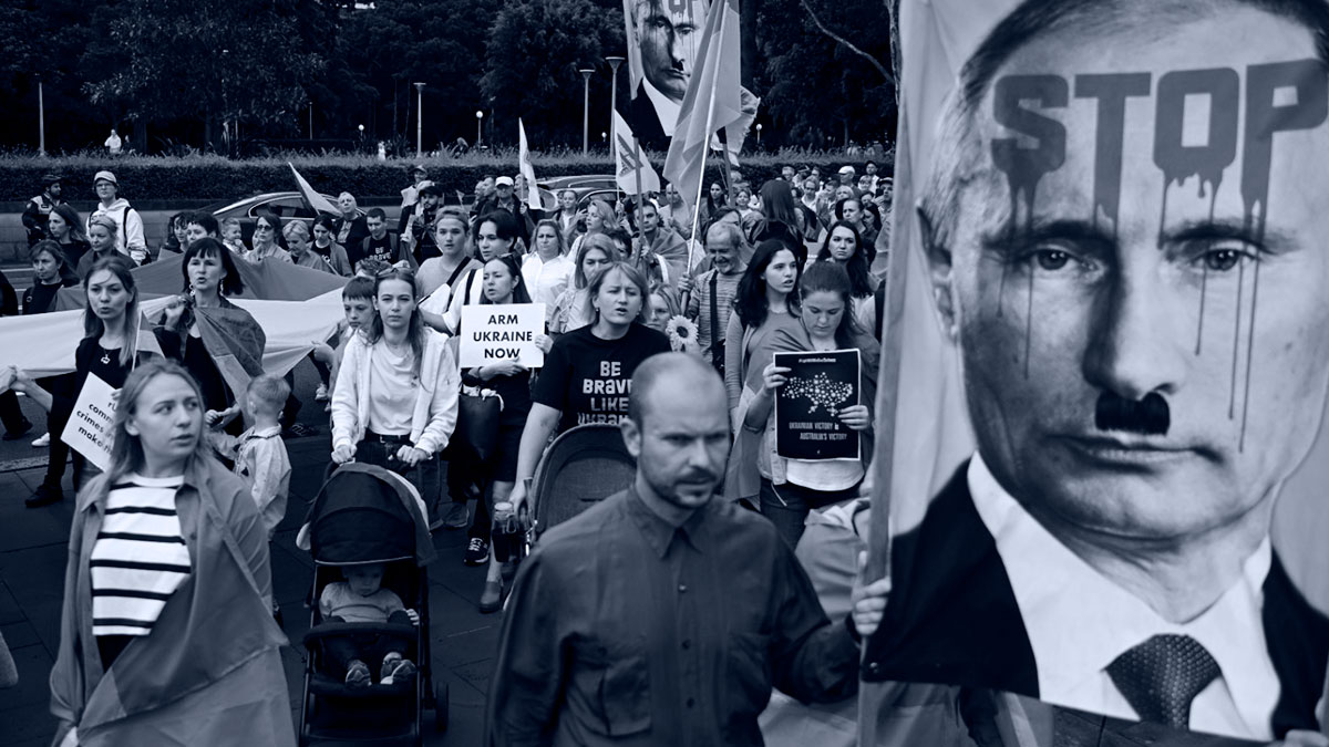 Manifestación contra Putin por el aniversario de la invasión